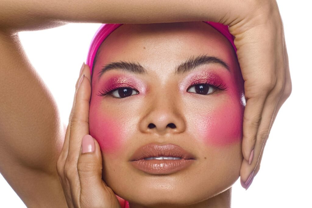 glam makeup application before commercial shoot